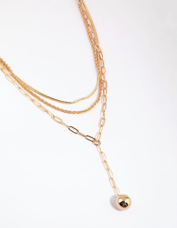Gold Ball Layered Chain Necklace