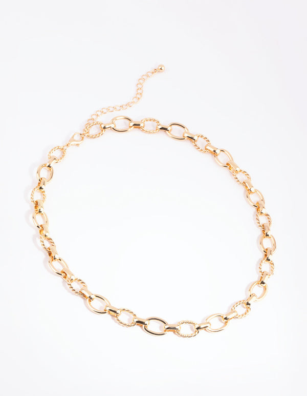 Gold Twist and Plain Chain Necklace