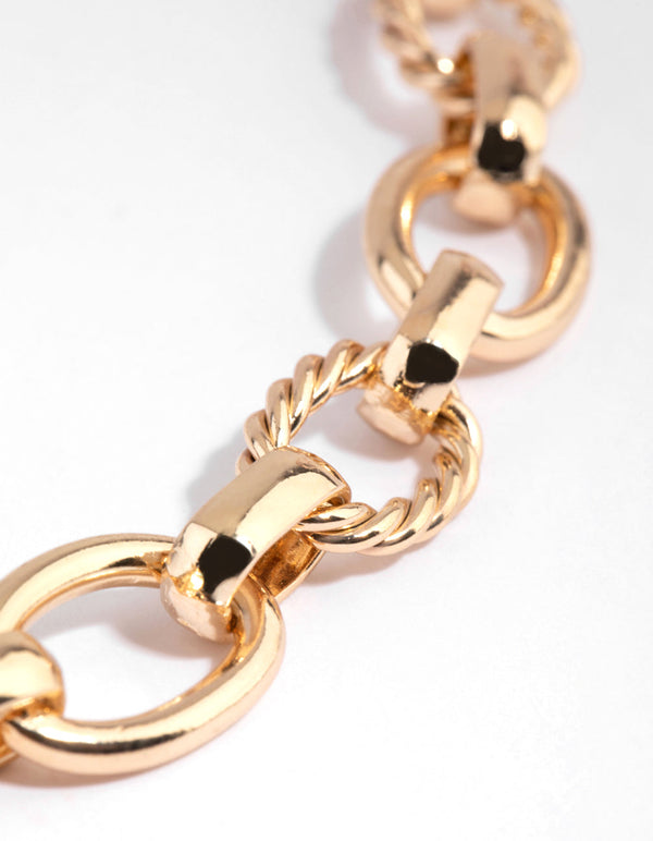 Gold Twist and Plain Chain Necklace