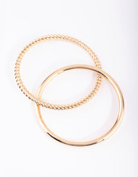 Gold Twisted and Plain Bangle Bracelet Set - link has visual effect only