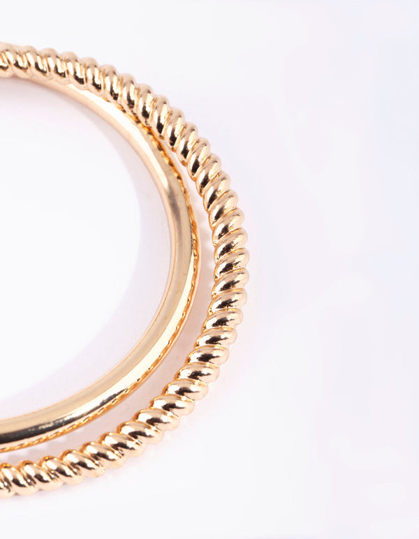 Gold Twisted and Plain Bangle Bracelet Set