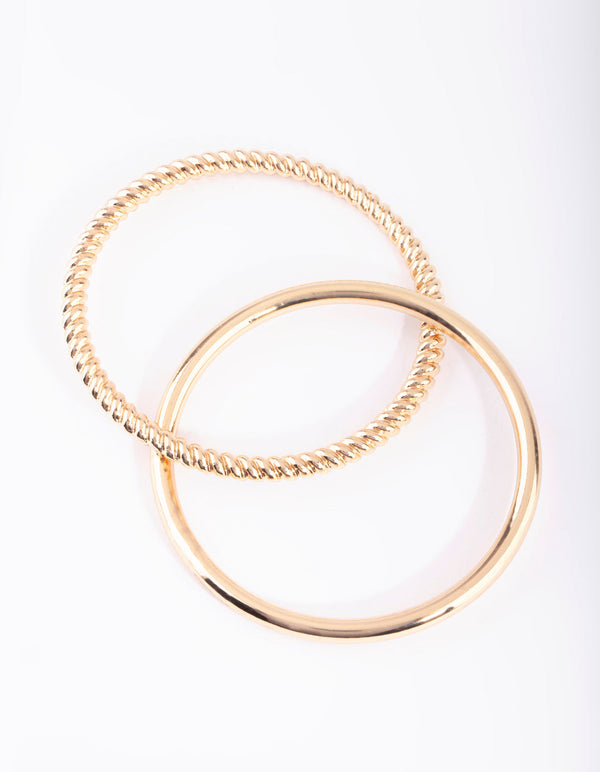 Gold Twisted and Plain Bangle Bracelet Set
