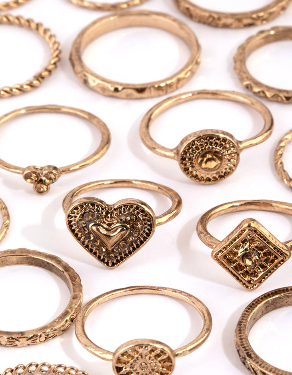 Antiek gouden geëtste ringpakket