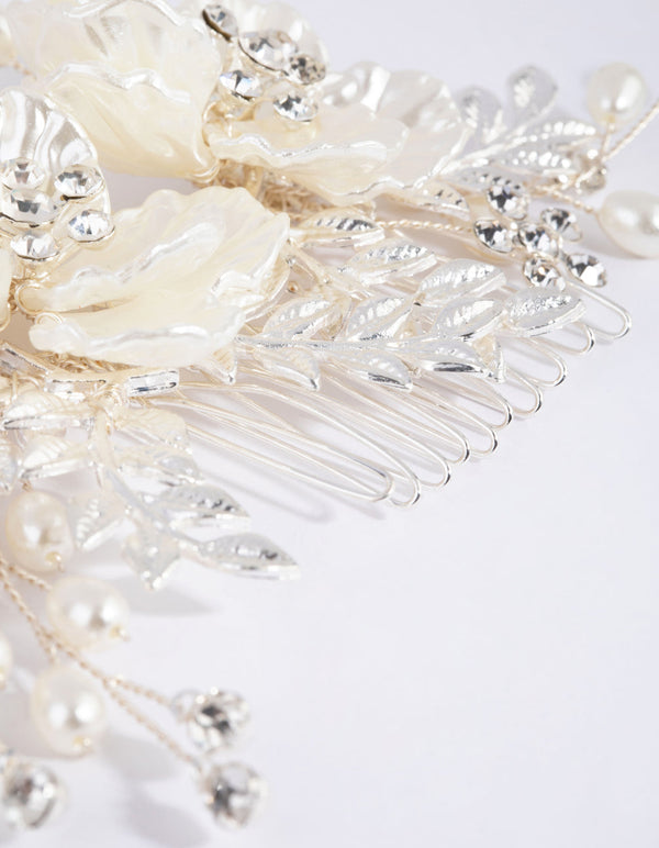 Silver Pearlised Flower Comb