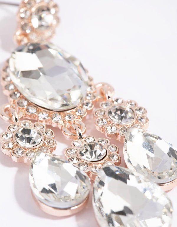 Rose Gold Diamante Teardrop Earrings