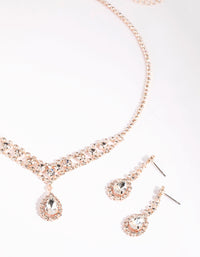 Rose Gold Diamante Necklace and Earrings Set - link has visual effect only