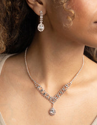Rose Gold Diamante Necklace and Earrings Set - link has visual effect only