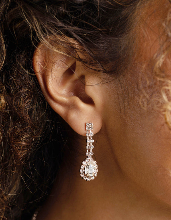 Rose Gold Diamante Necklace and Earrings Set
