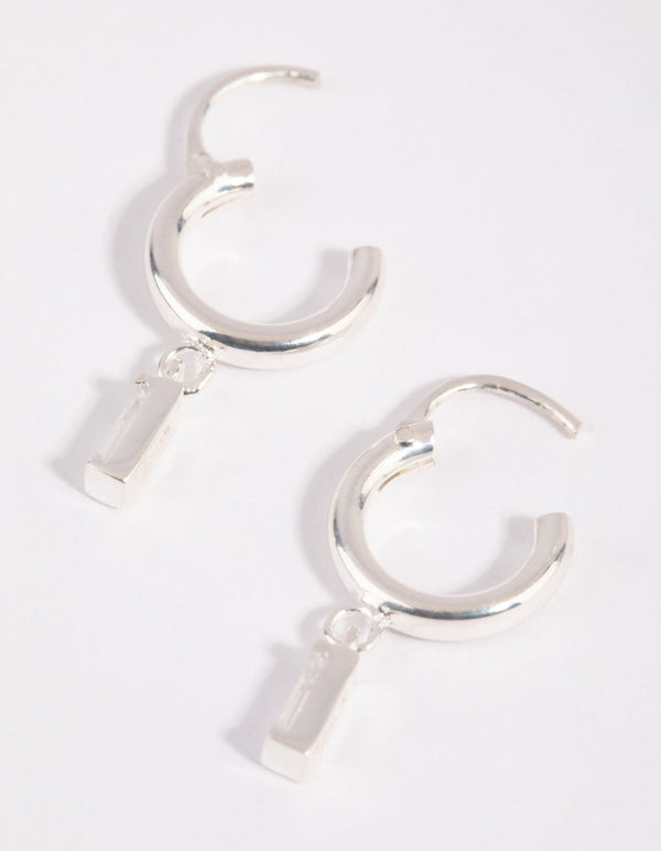 Sterling Silver Baguette Stone Hoop Earrings