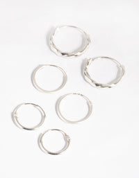 Sterling Silver Plain and Twist Hoop Earring Pack - link has visual effect only