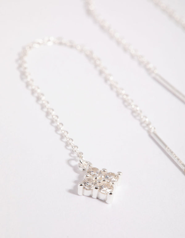 Sterling Silver Pave Chain Drop Earrings