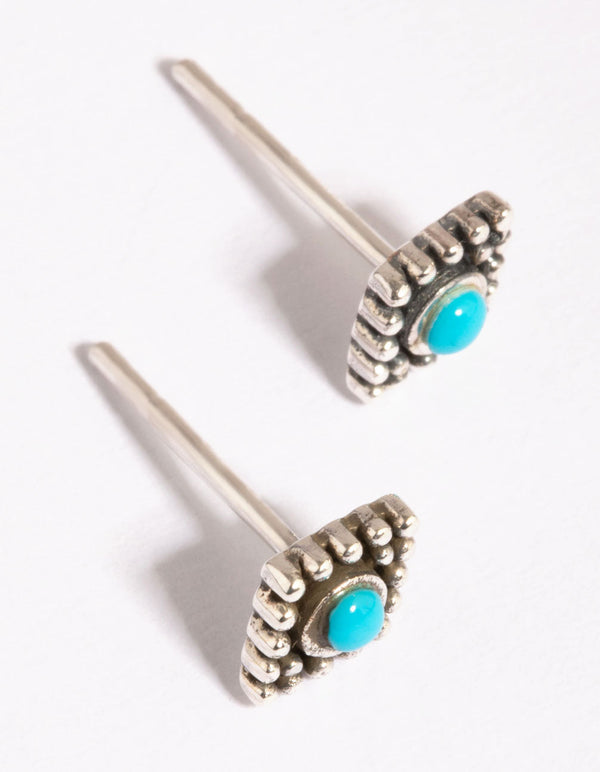 Sterling Silver Geometric Turquoise Stud Earrings