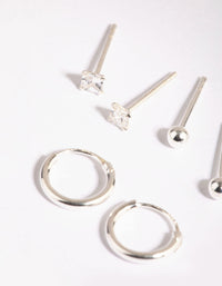 Sterling Silver Diamante Stud and Hoop Earring Pack - link has visual effect only