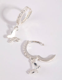 Sterling Silver Diamante Butterfly Huggie Earrings - link has visual effect only