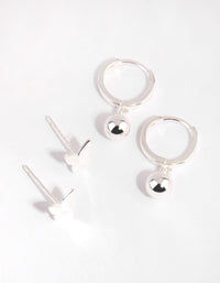 Sterling Silver Butterfly Stud and Hoop Earring Set - link has visual effect only