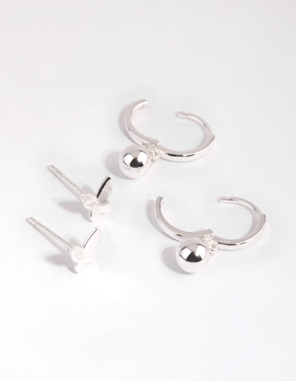 Sterling Silver Butterfly Stud and Hoop Earring Set