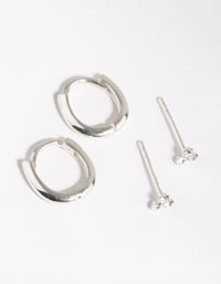 Sterling Silver Ball Stud and Huggie Earring Pack - link has visual effect only
