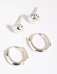 Sterling Silver Sun Stud and Huggie Earring Pack - link has visual effect only