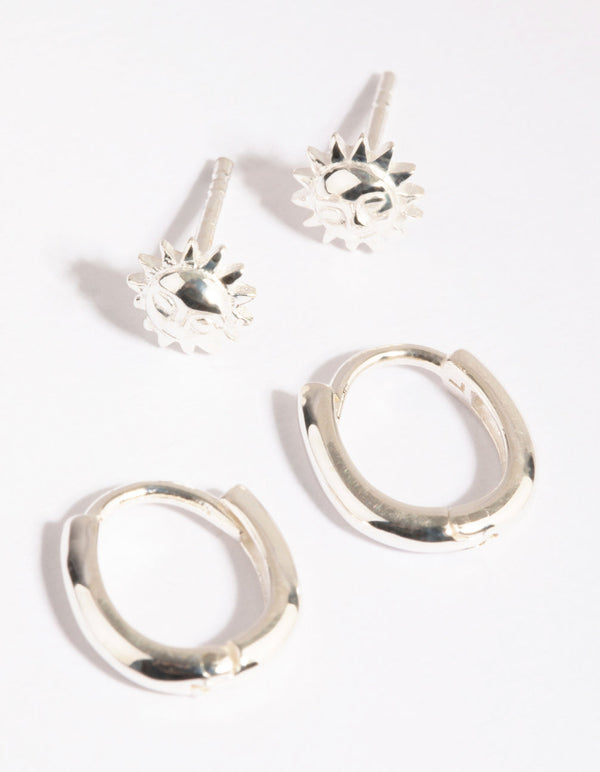 Sterling Silver Sun Stud and Huggie Earring Pack