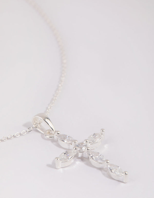 Sterling Silver Cubic Zirconia Cross Necklace