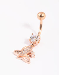 Rose Gold Surgical Steel Crystal Butterfly Belly Bar - link has visual effect only