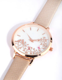 Rose Gold Mother of Pearl Pu Strap Watch - link has visual effect only