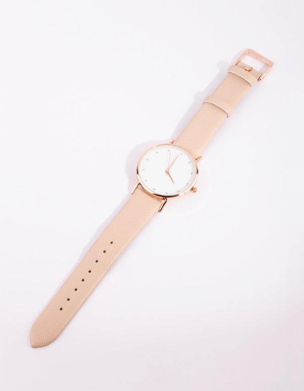Gold Crosshatch PU Strap Watch