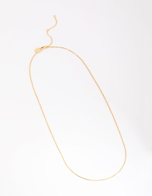 Gold Plated Long Box Chain Necklace