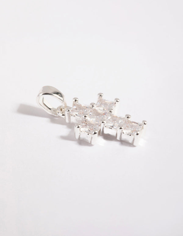Silver Plated Cubic Zirconia Cross Charm