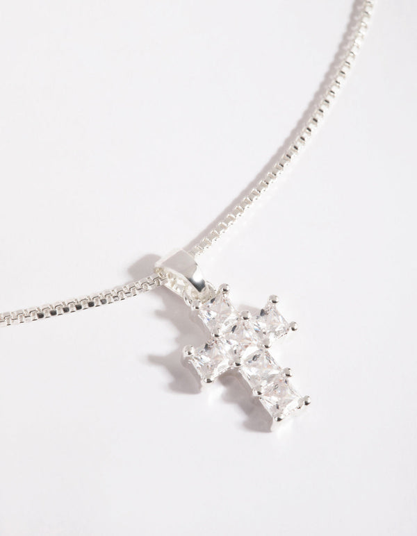 Silver Plated Cubic Zirconia Cross Charm