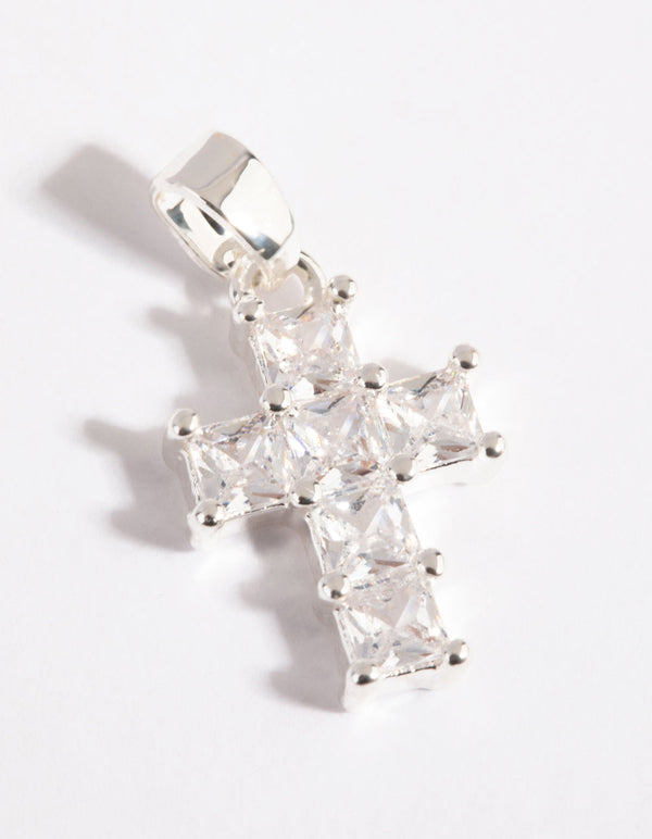 Silver Plated Cubic Zirconia Cross Charm