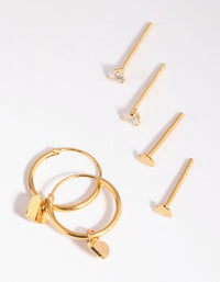 Gold Plated Sterling Silver Heart Stud and Hoop Earring Pack - link has visual effect only