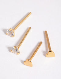 Gold Plated Sterling Silver Heart Stud and Hoop Earring Pack - link has visual effect only