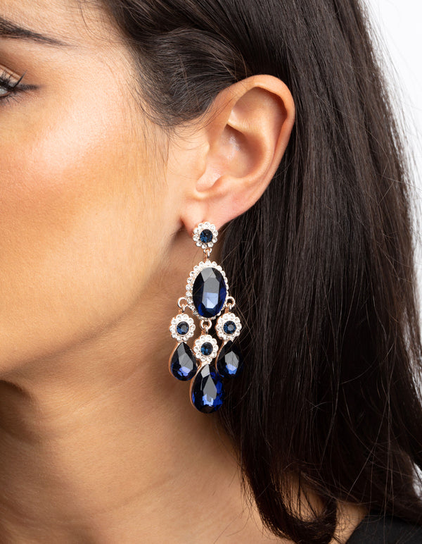 Navy Glam Teardrop Diamante Earrings