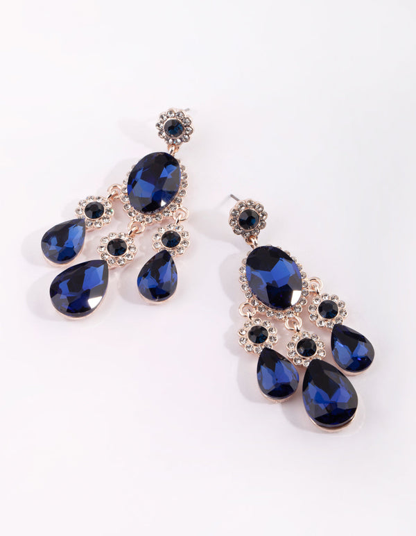 Navy Glam Teardrop Diamante Earrings