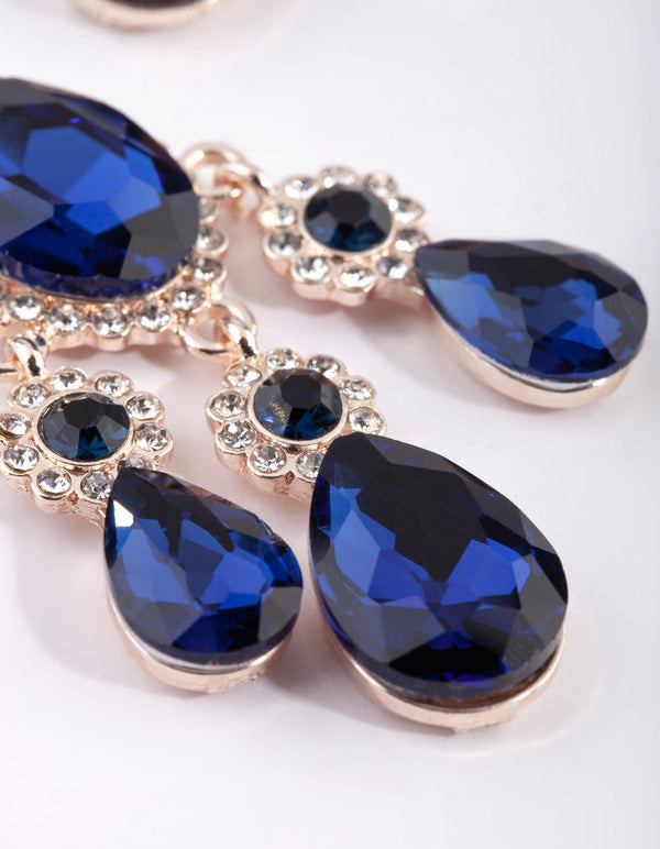 Navy Glam Teardrop Diamante Earrings