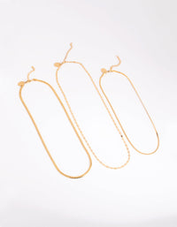 Gold Surgical Steel Mixed Chain Triple Necklace Pack - link has visual effect only