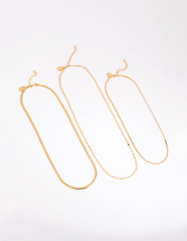 Gold Surgical Steel Mixed Chain Triple Necklace Pack