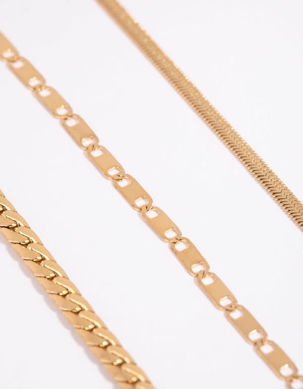 Gold Surgical Steel Mixed Chain Triple Necklace Pack