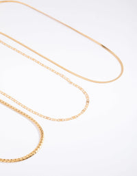 Gold Surgical Steel Mixed Chain Triple Necklace Pack - link has visual effect only