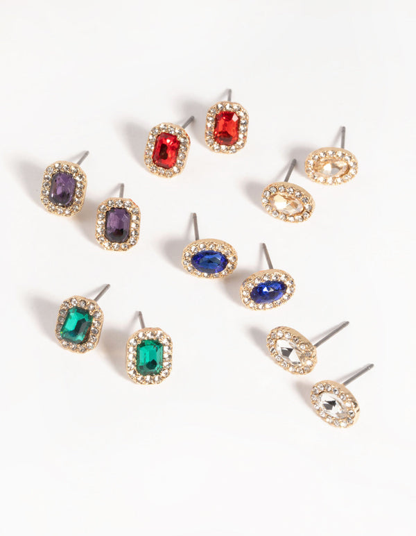 Gold Gem Stud Earring Pack