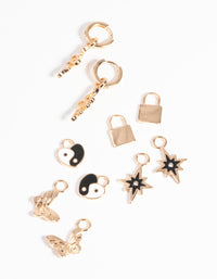 Gold Snake and Ying Yang Huggie Charm Earring Pack - link has visual effect only