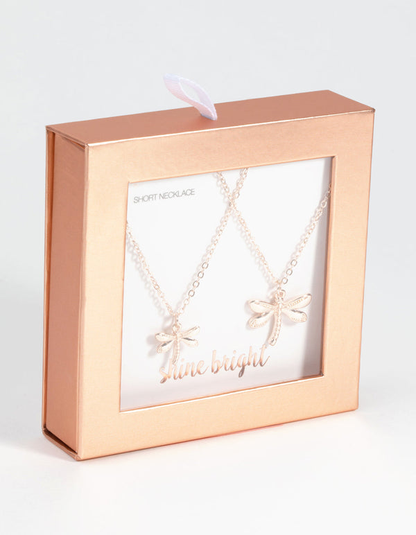 Rose Gold Dragonfly Necklace Set