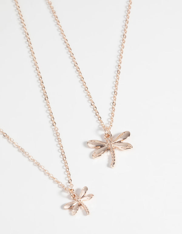 Rose Gold Dragonfly Necklace Set