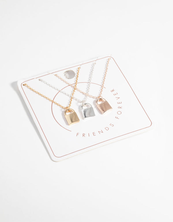 Mixed Metal Padlock Necklace Set