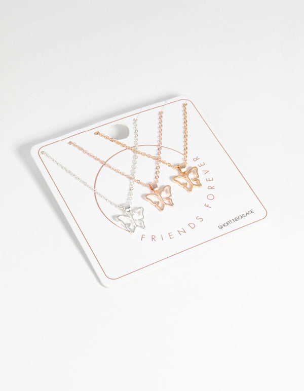 Mixed Metal Butterfly Necklace Pack