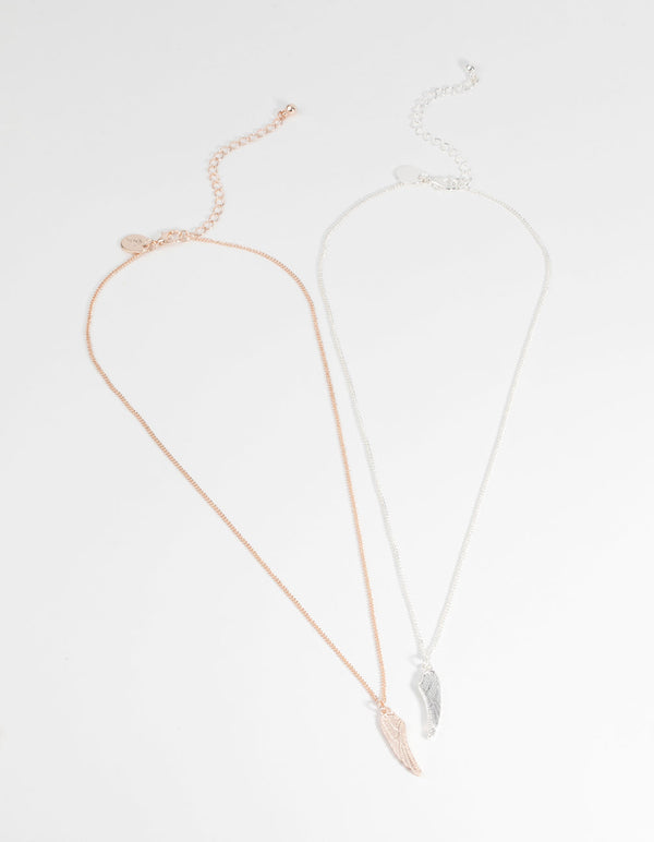Mixed Metal Wings Necklace Set