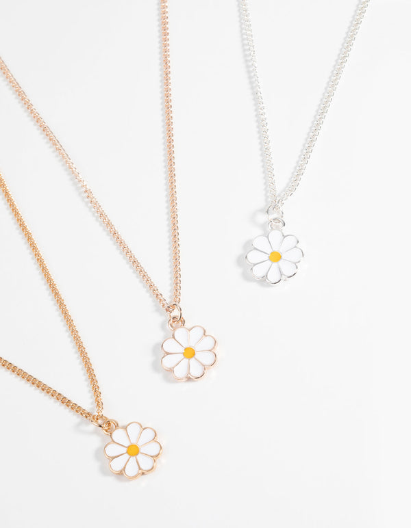 Mixed Metal White Flower Necklace Set