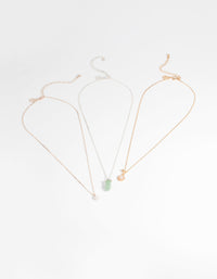 Mixed Metal Semi-Precious Pearl Necklace Set - link has visual effect only