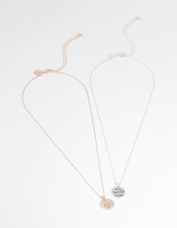 Mixed Metal and Diamante Affirmation Necklace Set